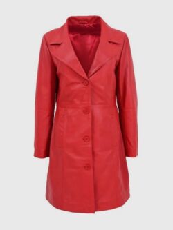 Women's Red Lambskin Leather Pea Coat