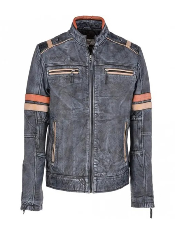 Mens Cafe Racer Distressed Motorcycle Leather Jacket
