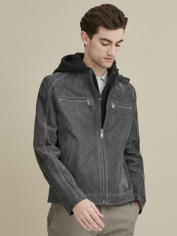 Mens Black Distressed Hooded Leather Jacket - Image 3