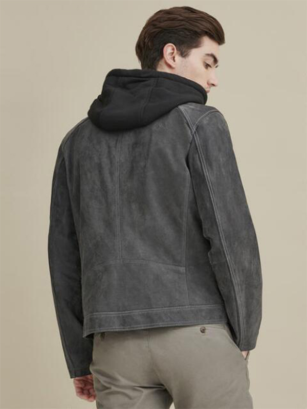 Mens Black Distressed Hooded Leather Jacket - Image 4