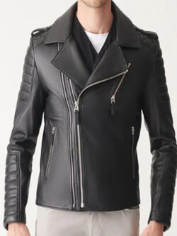 Mens Black Quilted Leather Motorcycle Jacket