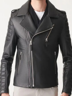 Men's Black Quilted Motorcycle Leather Jacket