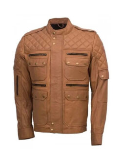 Men’s Quilted Style Tan Leather Jacket