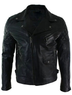 Cross Zip Men's Washed Black Leather Jacket