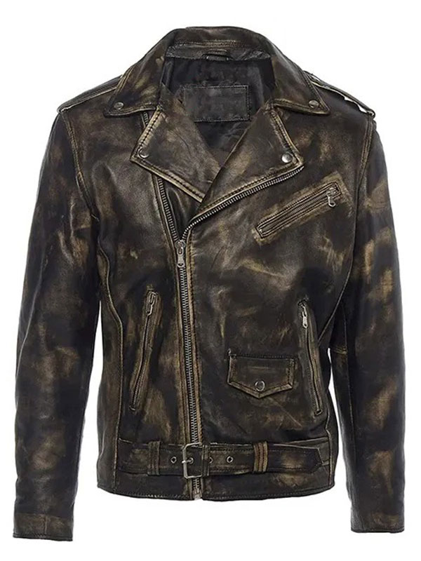 New Brando Cross Zip Biker Belted Leather Jacket