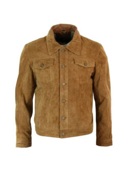 Men's Short Denim Suede Jean Leather Jacket