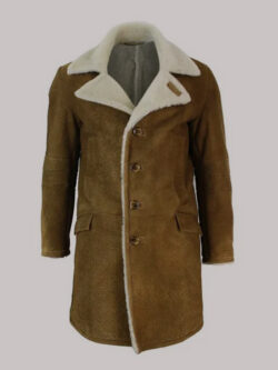 Men' Sheepskin Tan Brown Crombi 3/4 Overcoat