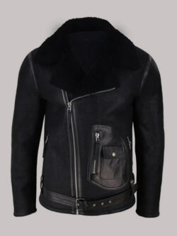Men's Sheepskin Cross Zip Pilot Flight Belt Jacket