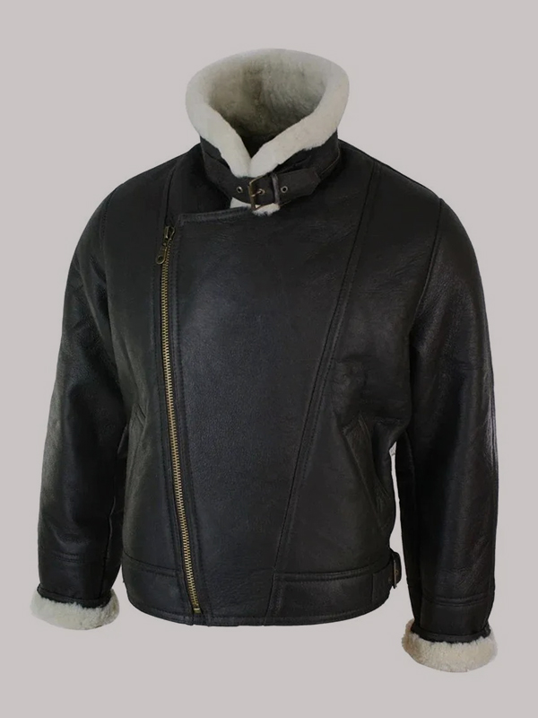 Men's Shearling Cross Zip B3 Pilot Warm Jacket - Image 2