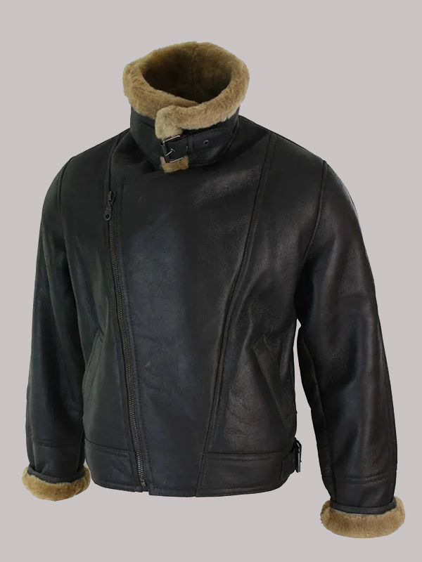 Men's Shearling Cross Zip B3 Pilot Warm Jacket - Image 8