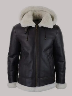 Men's Aviator Sheepskin Flying Pilot Real Hood Jacket