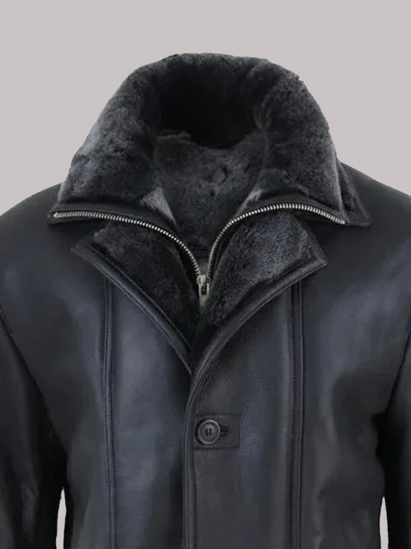 Men's 3/4 Duffle Jacket Sheepskin Long Button Zip Warm - Image 2
