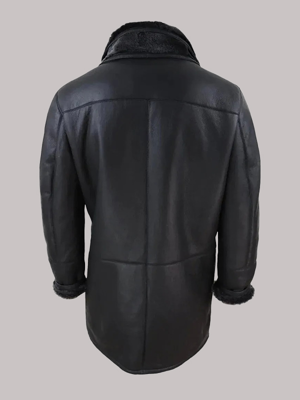 Men's 3/4 Duffle Jacket Sheepskin Long Button Zip Warm - Image 3