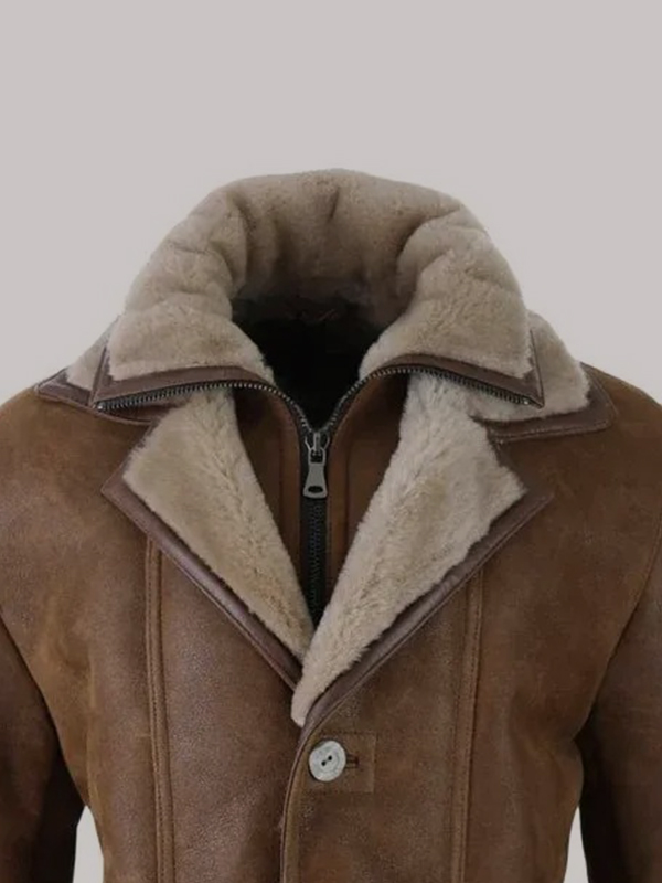 Men's 3/4 Duffle Jacket Sheepskin Long Button Zip Warm - Image 5
