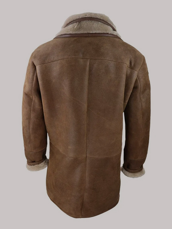 Men's 3/4 Duffle Jacket Sheepskin Long Button Zip Warm - Image 6
