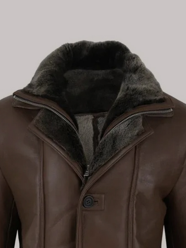 Men's 3/4 Duffle Jacket Sheepskin Long Button Zip Warm - Image 8