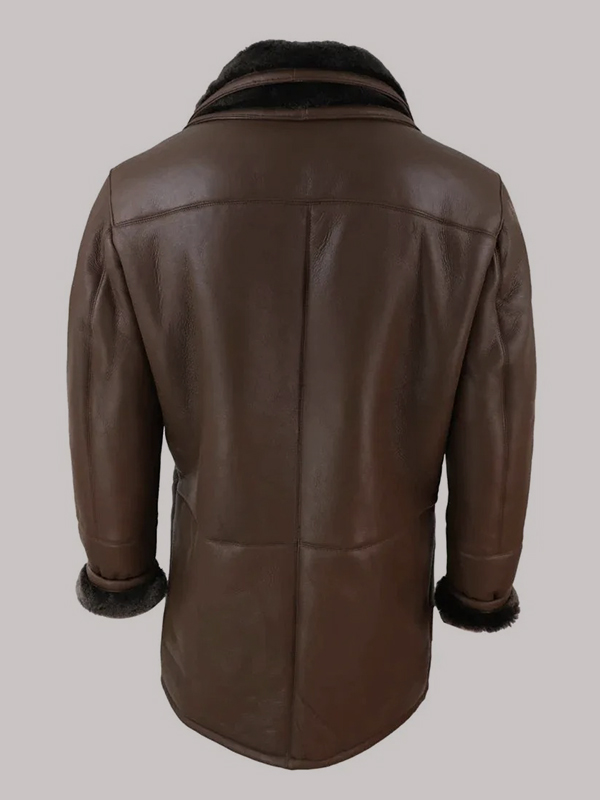 Men's 3/4 Duffle Jacket Sheepskin Long Button Zip Warm - Image 9
