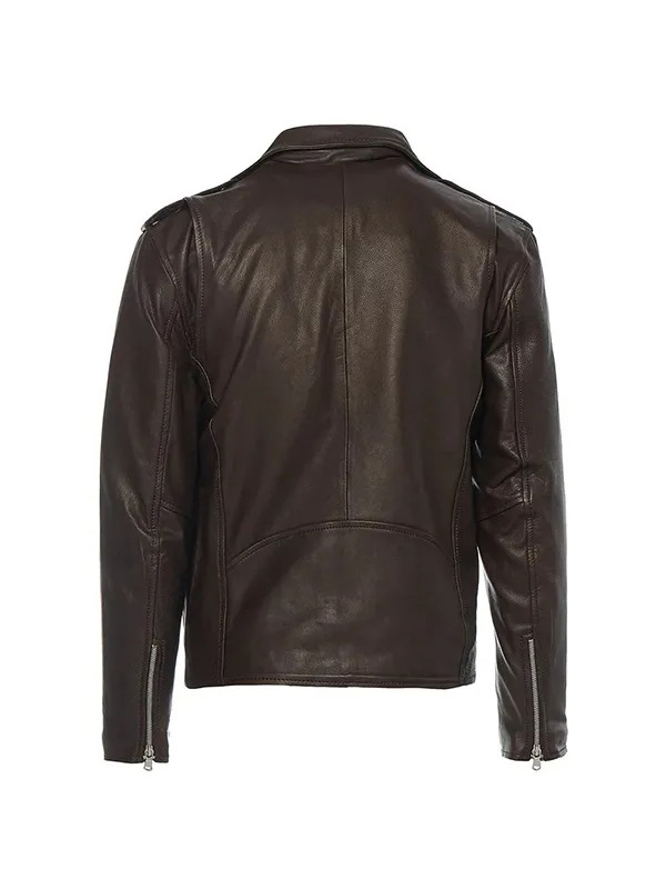 Men's Cross Zip Brandos Biker Belted Leather Jacket - Image 12