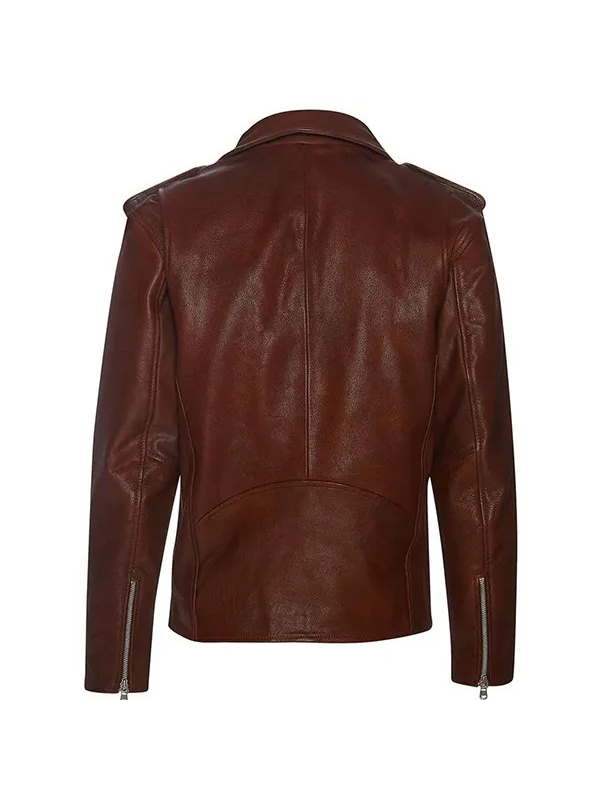 Men's Cross Zip Brandos Biker Belted Leather Jacket - Image 6