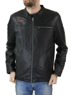 Men's Zipper Badges Biker Leather Jacket