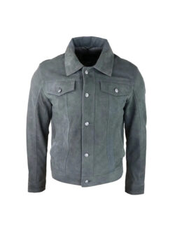 Mens Genuine Suede Jeans Denim Short Biker Jacket