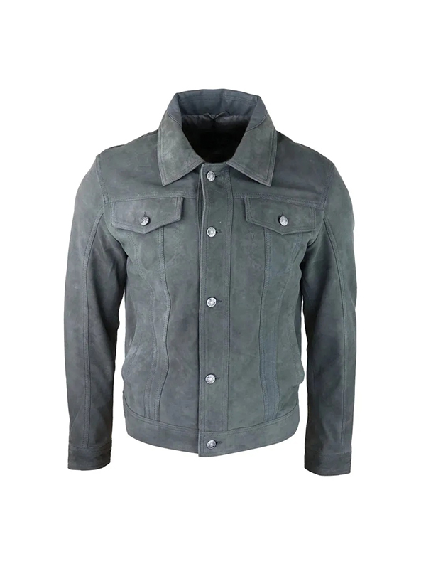 Mens Genuine Suede Jeans Denim Short Biker Jacket