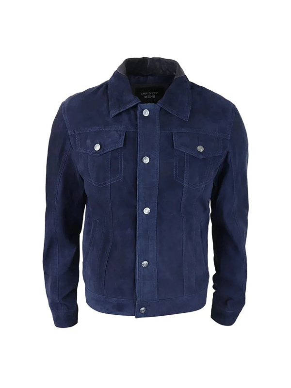 Mens Genuine Suede Jeans Denim Short Biker Jacket - Image 3