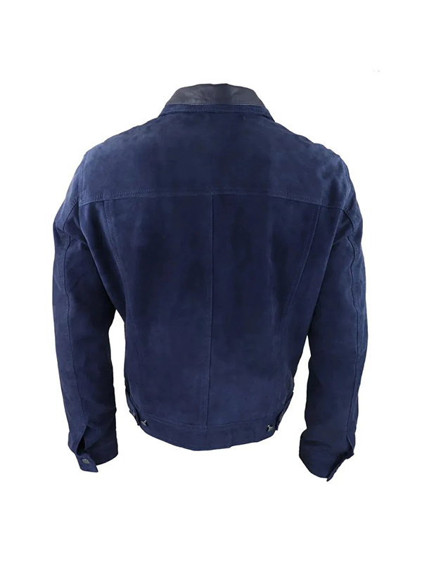 Mens Genuine Suede Jeans Denim Short Biker Jacket - Image 4