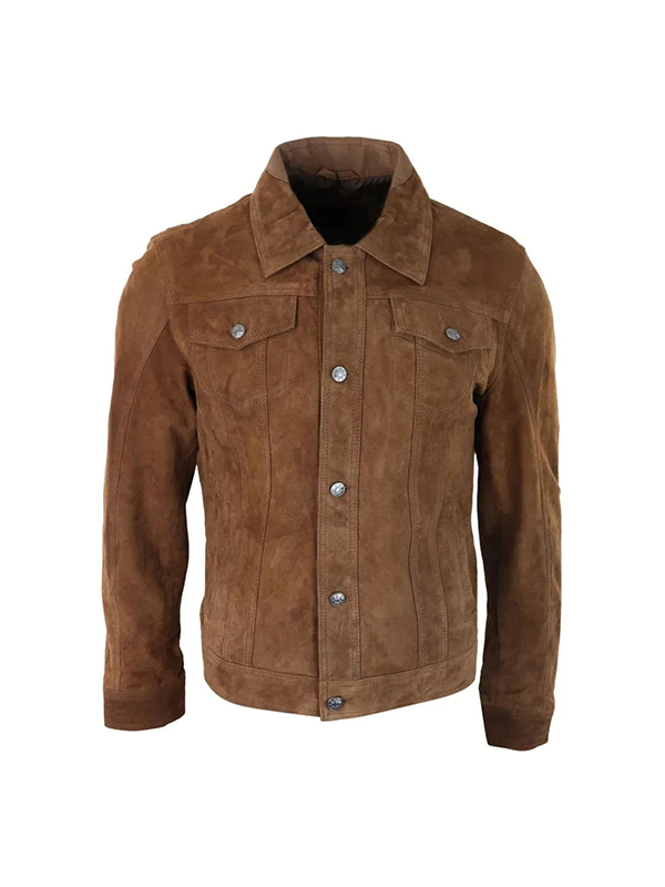 Mens Genuine Suede Jeans Denim Short Biker Jacket - Image 5
