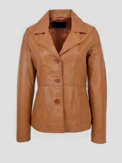 Women's New Tan Sheepskin Leather Blazer Coat