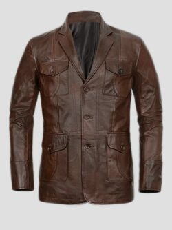 Antique Waxed Classic Sheepskin Leather Blazer Men