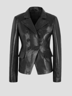 Women's Black Leather Blazer Coat