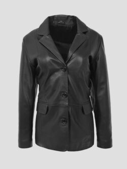 Women's Black Sheepskin Two Button Leather Blazer Coat