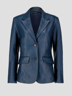 Women's Blue Sheepskin Leather Blazer Coat