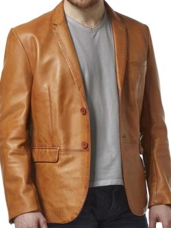 Tan Lambskin Leather Blazer Men