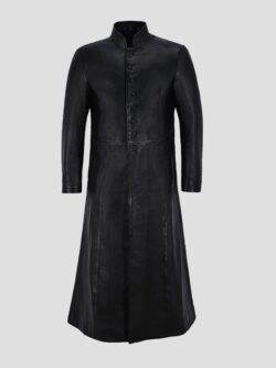 Black Long Leather Trench Coat For Men