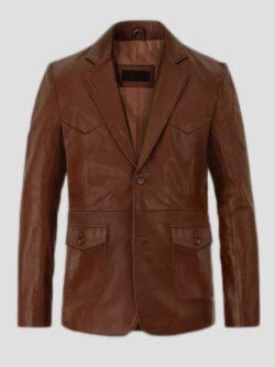 Brown Vintage Mens Classic Sheepskin Leather Blazer