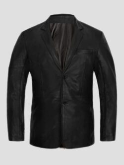 Black Sheepskin Leather Blazer For Men