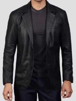 Black Leather Blazer For Men