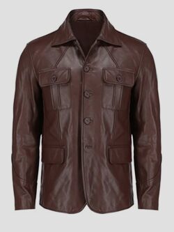 Dark Brown Leather Blazer For Men