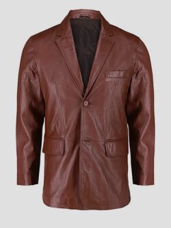 Maroon Wax Leather Blazer For Men