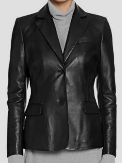 Women's Two Button Formal Wear Leather Blazer Coat