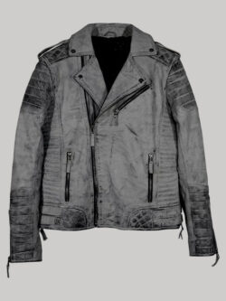 Mens Smoke Gray Quilted Biker Leather Jacket