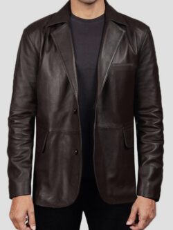 Brown Leather Blazer For Men