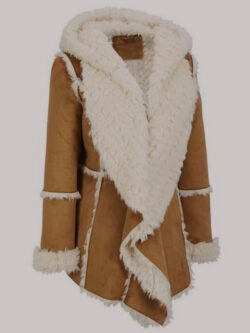 Women’s Brown Shearling Hooded Overcoat