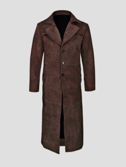Dark Snuff Leather Duster Trench Coat For Men