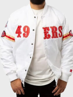 Starter San Francisco 49ers Bomber White Satin Jacket