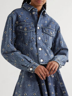 Eyelet Blue Denim Jacket And Skater Skirt
