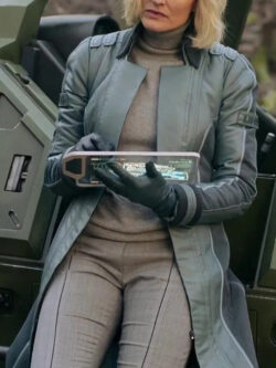 Natascha McElhone Halo Dr Catherine Halsey Grey Leather Coat