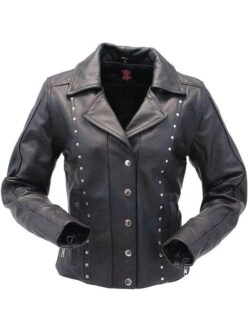 Studded Black Motorcycle Leather Jacket For Women’s